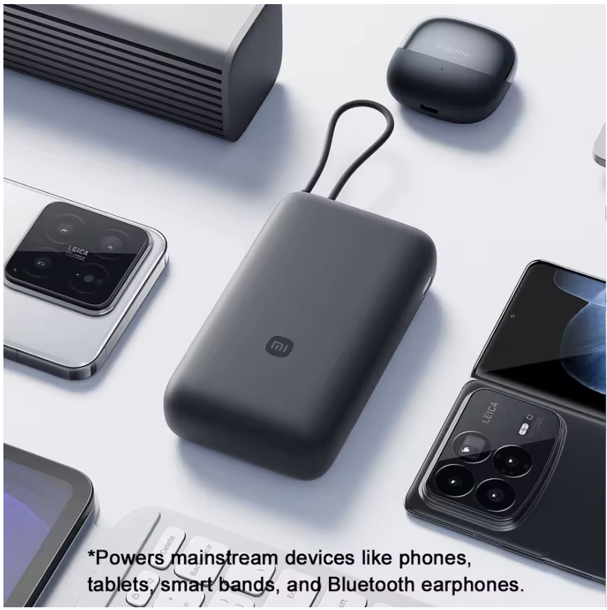 XIAOMI 20000mAh 22.5W Power Bank with Built-in USB-C Cable, 3-Port Fast Charging, Dual Input/Output, for iPhone 15 16 Pro Max